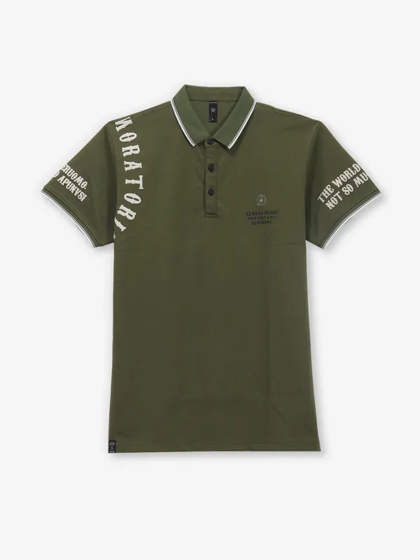 GS78 printed green cotton polo t-shirt
