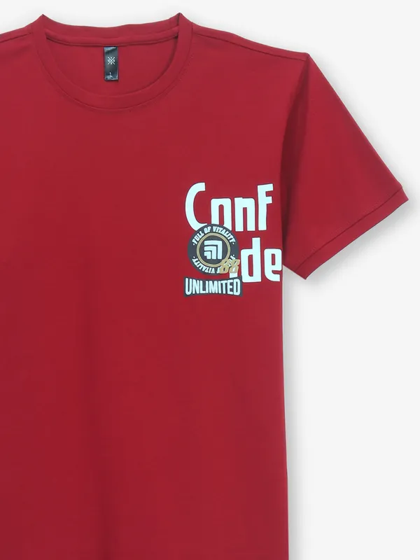 GS78 printed maroon cotton t-shirt
