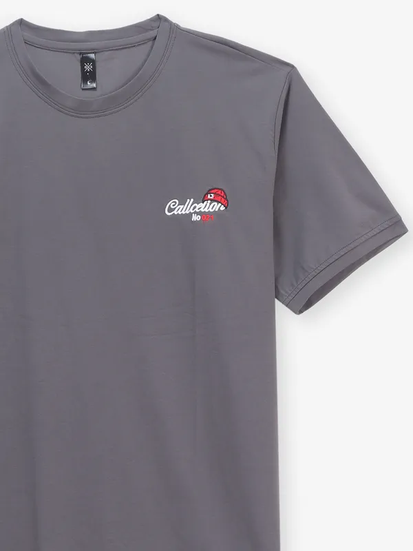 GS78 printed slim fit grey cotton t-shirt