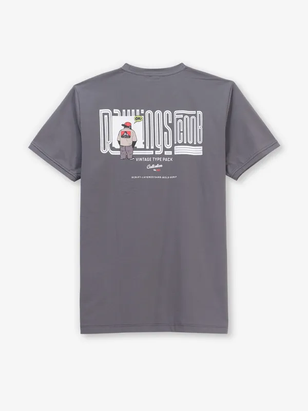 GS78 printed slim fit grey cotton t-shirt