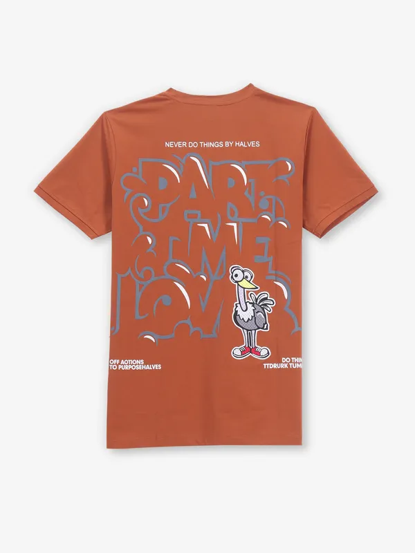 GS78 slim fit brown printed cotton t-shirt