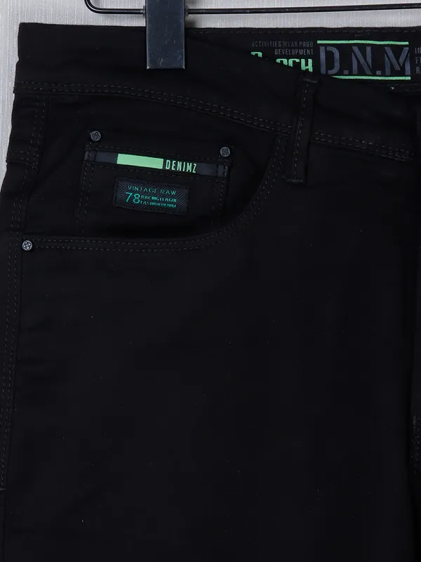 GS78 slim fit casual black denim solid jeans