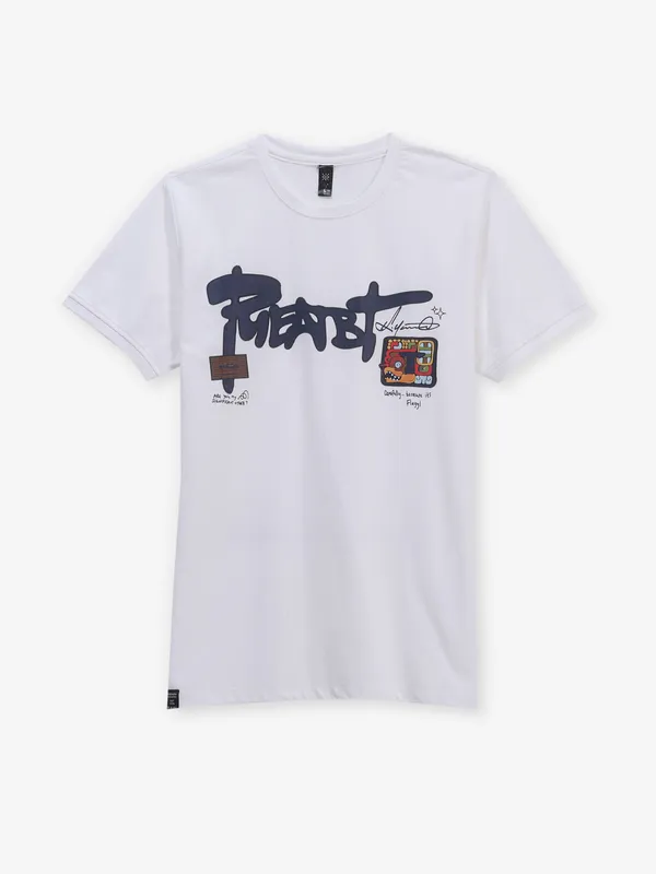 GS78 white printed cotton slim fit t-shirt