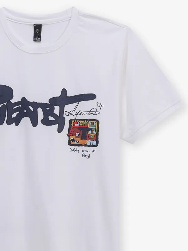 GS78 white printed cotton slim fit t-shirt