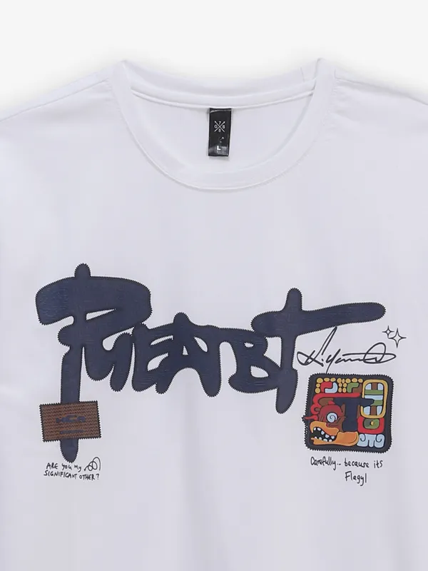GS78 white printed cotton slim fit t-shirt