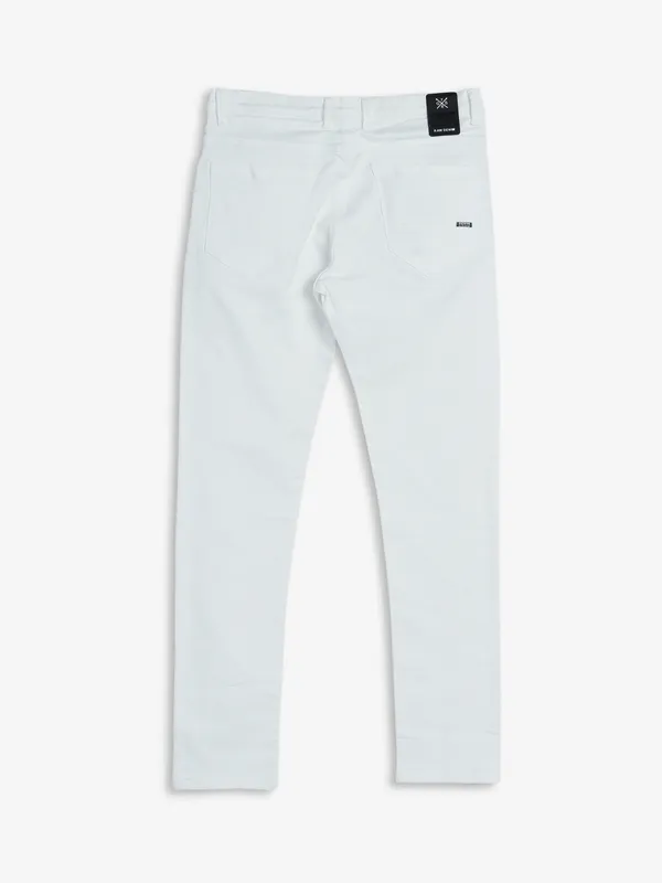 GS78 white solid slim fit jeans