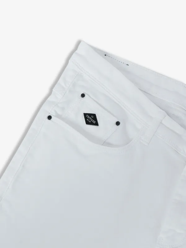GS78 white solid slim fit jeans