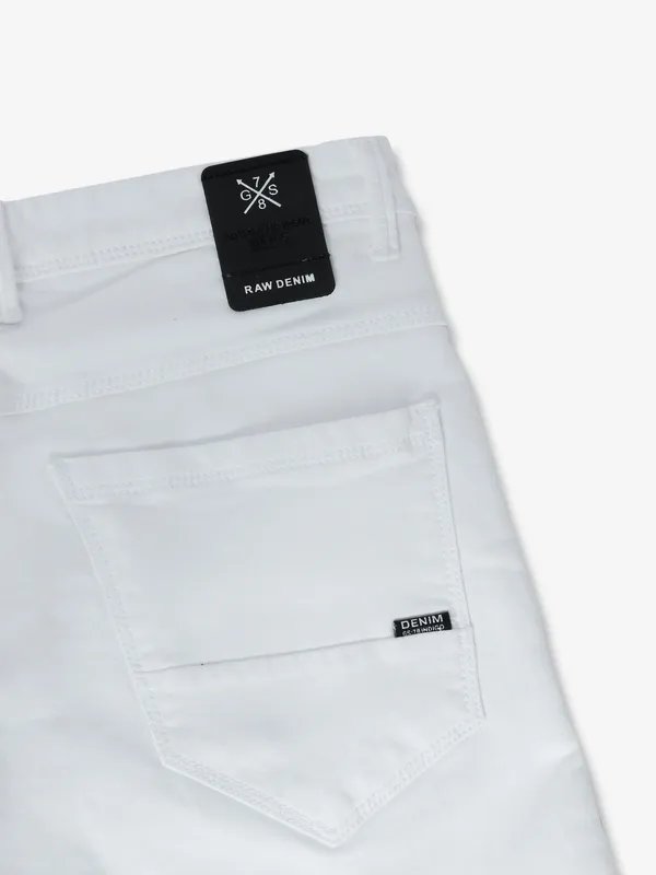 GS78 white solid slim fit jeans