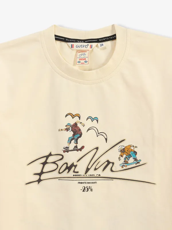 GUSTO cream printed cotton t-shirt