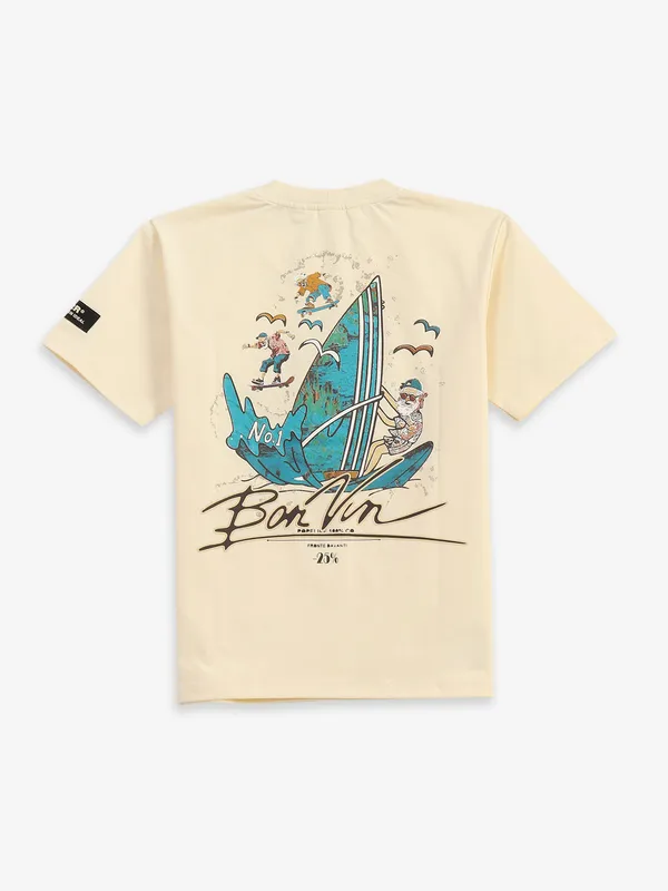 GUSTO cream printed cotton t-shirt