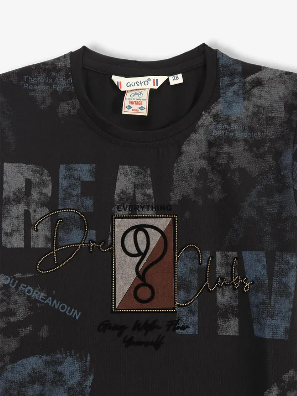 GUSTO printed black casual t-shirt