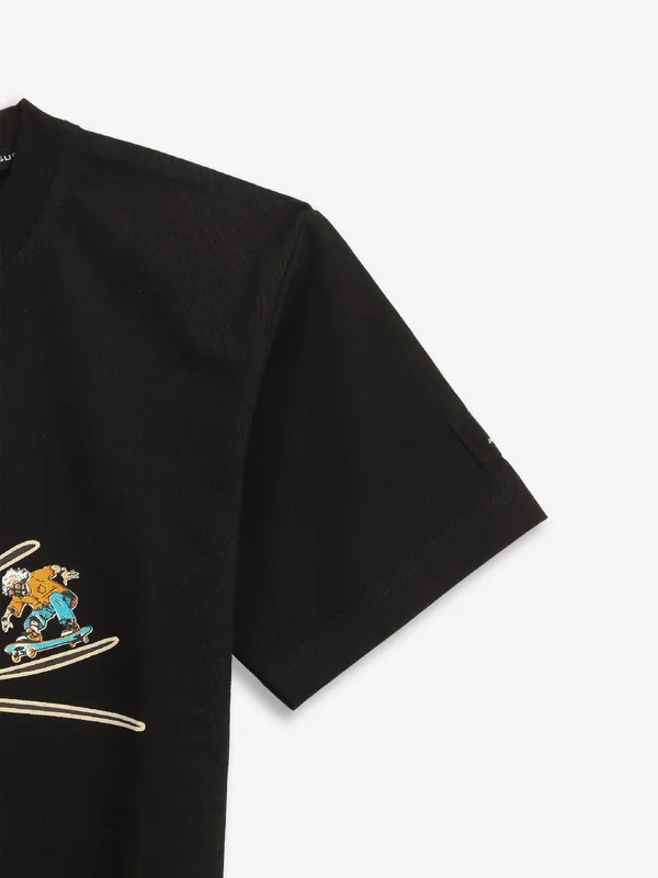 GUSTO printed cotton t-shirt in black
