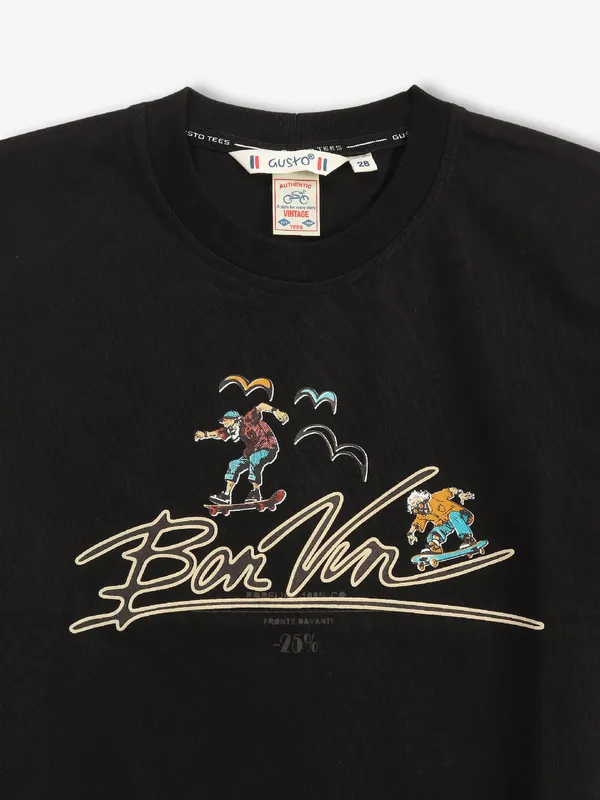 GUSTO printed cotton t-shirt in black
