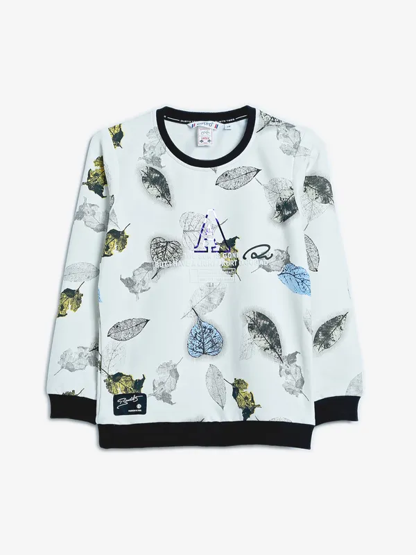 Gusto printed cotton white t shirt