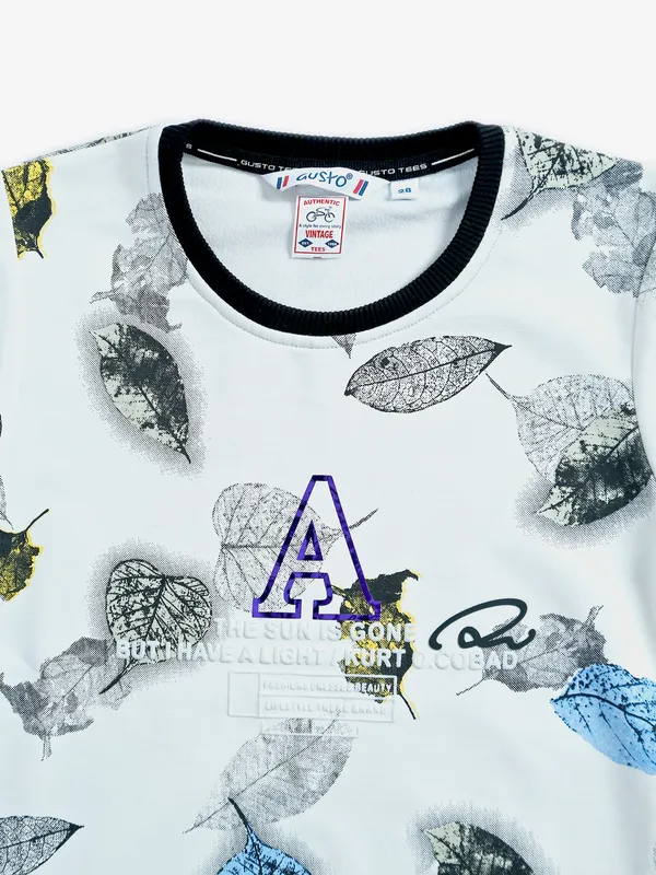 Gusto printed cotton white t shirt