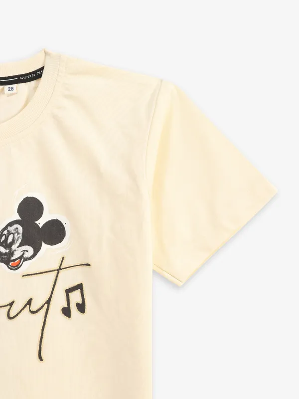 GUSTO printed cream cotton t-shirt