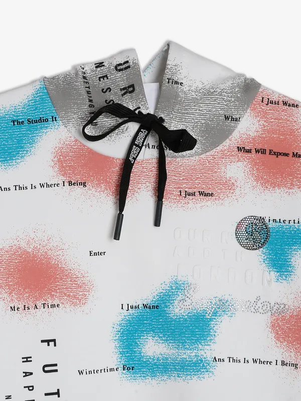 Gusto white and peach printed t shirt