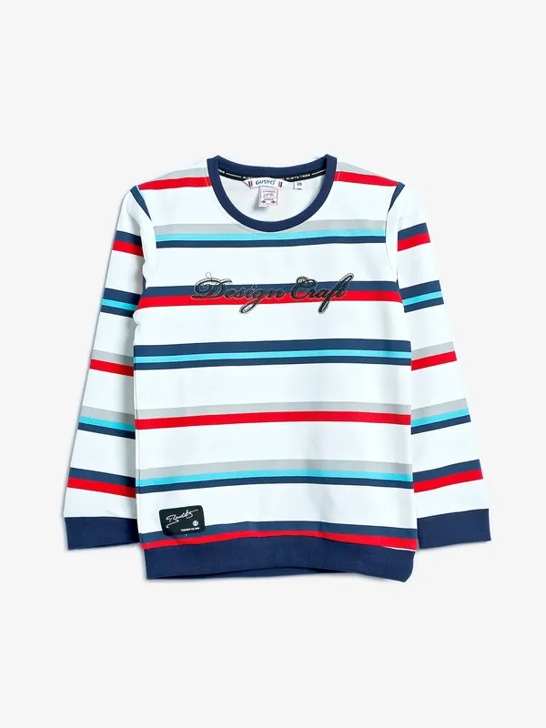 Gusto white stripe cotton t shirt