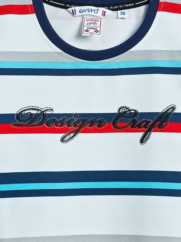 Gusto white stripe cotton t shirt
