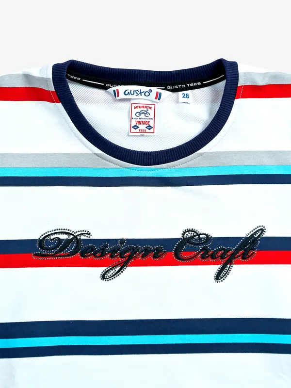 Gusto white stripe cotton t shirt