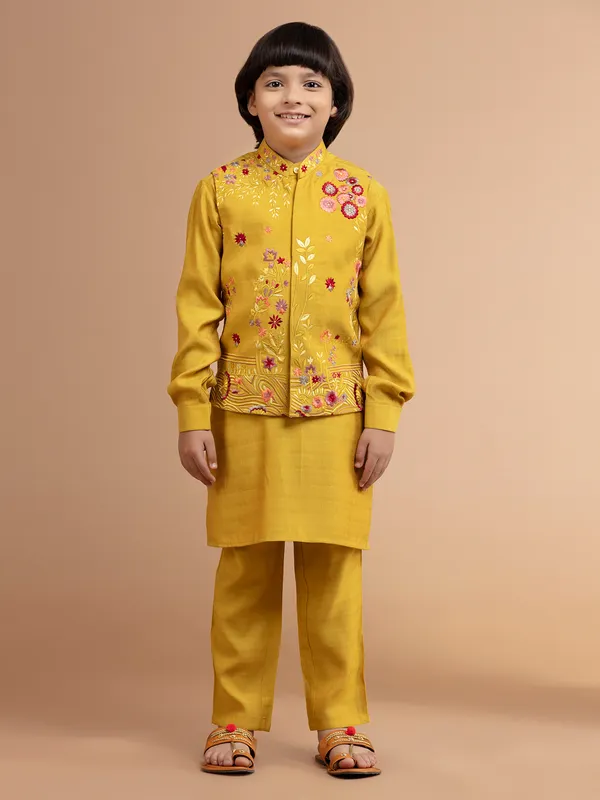 Haldi look mustard yellow waistcoat set