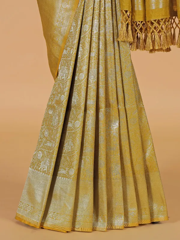 Haldi special yellow silk saree