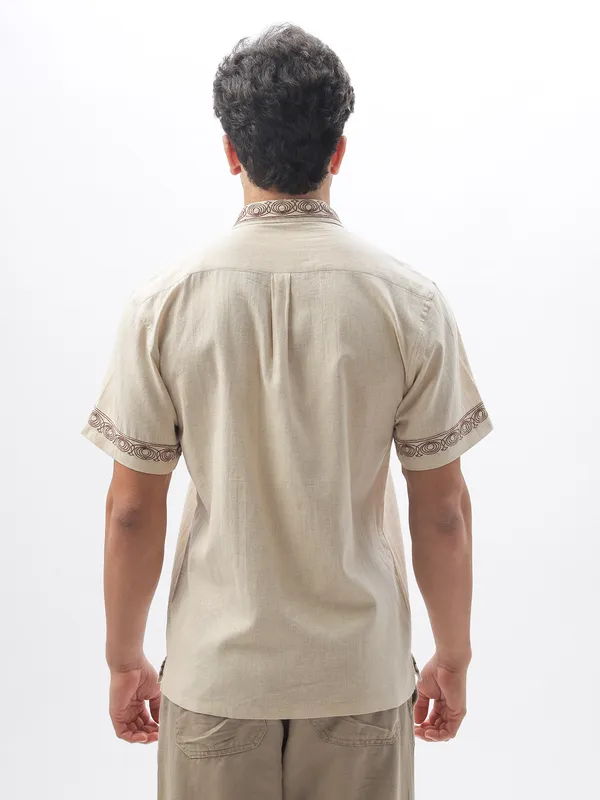HAMPTONS beige embroideried cotton linen shirt