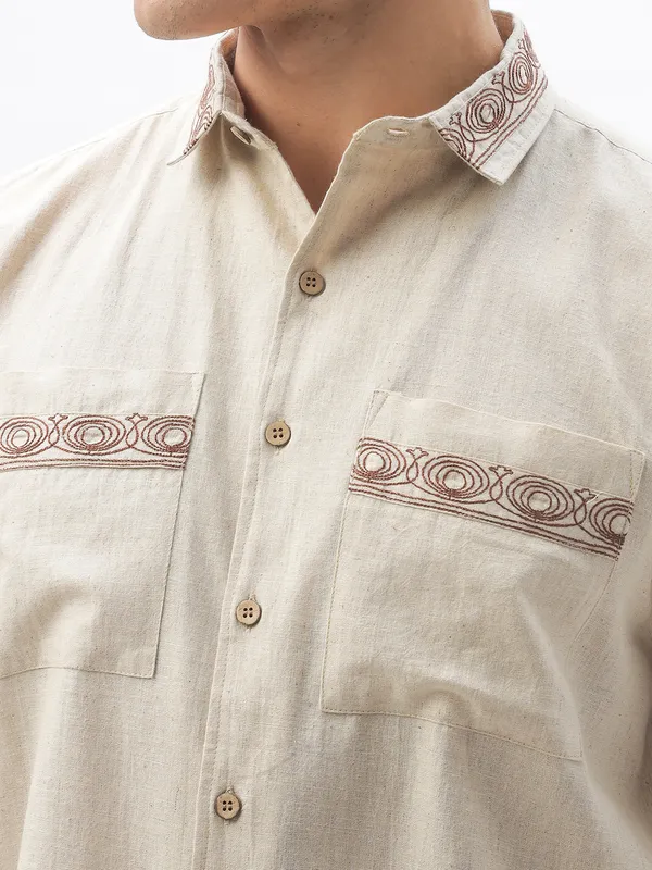 HAMPTONS beige embroideried cotton linen shirt