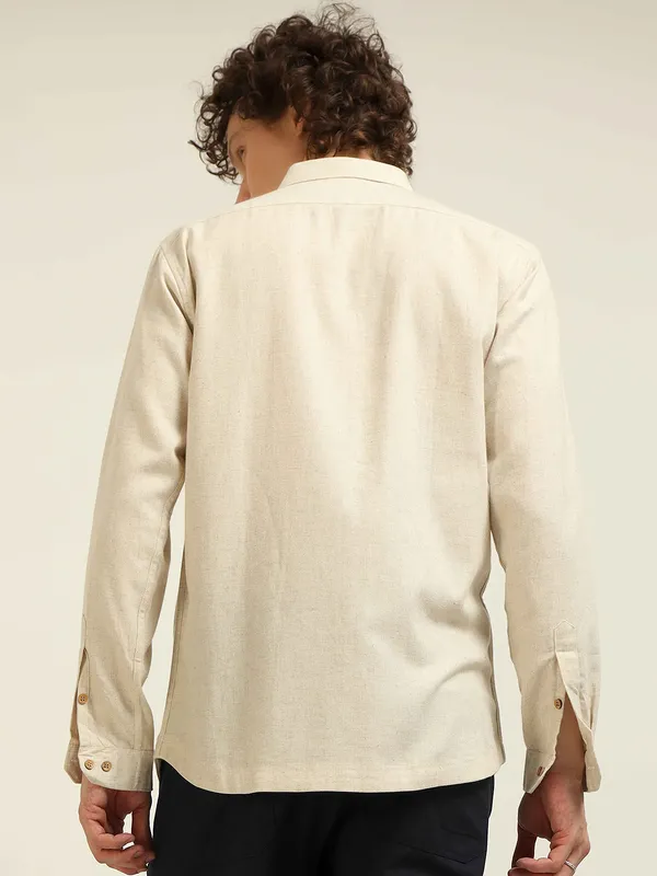 HAMPTONS beige mens casual shirt in embroidery design