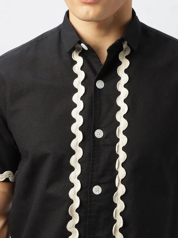 HAMPTONS black cotton linen casual wear shirt