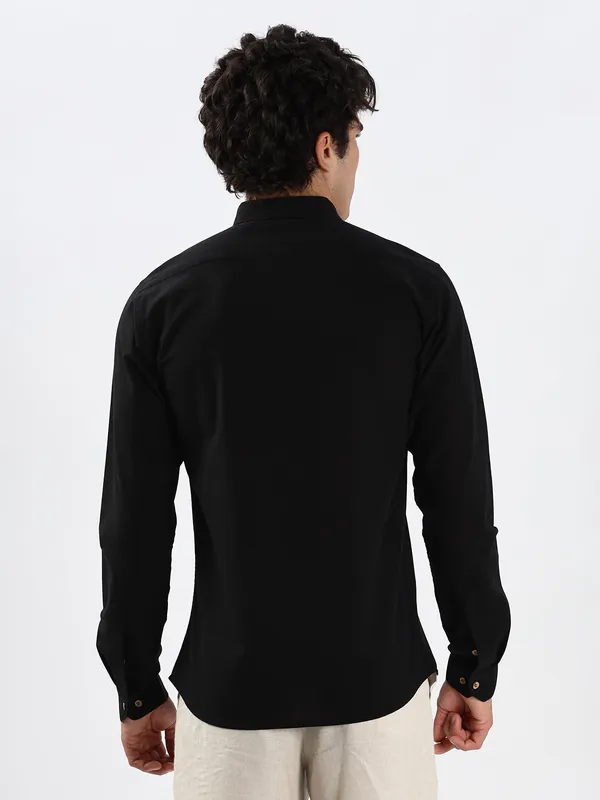HAMPTONS black embroidered cotton linen shirt
