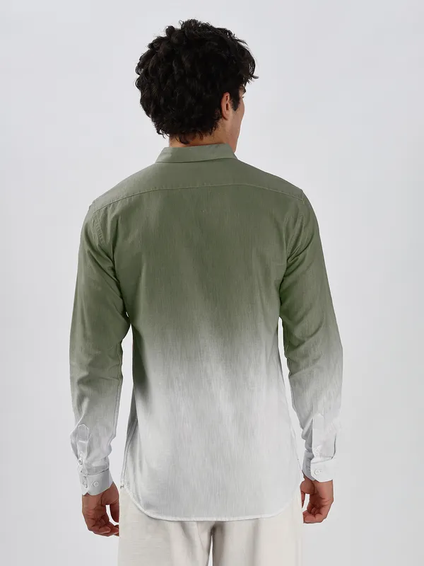 HAMPTONS green and white shaded casual shirt