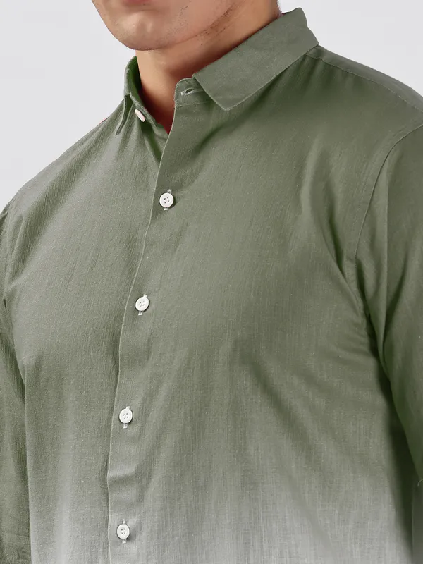 HAMPTONS green and white shaded casual shirt