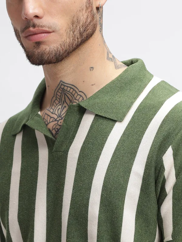 HAMPTONS green striped cotton polo t-shirt