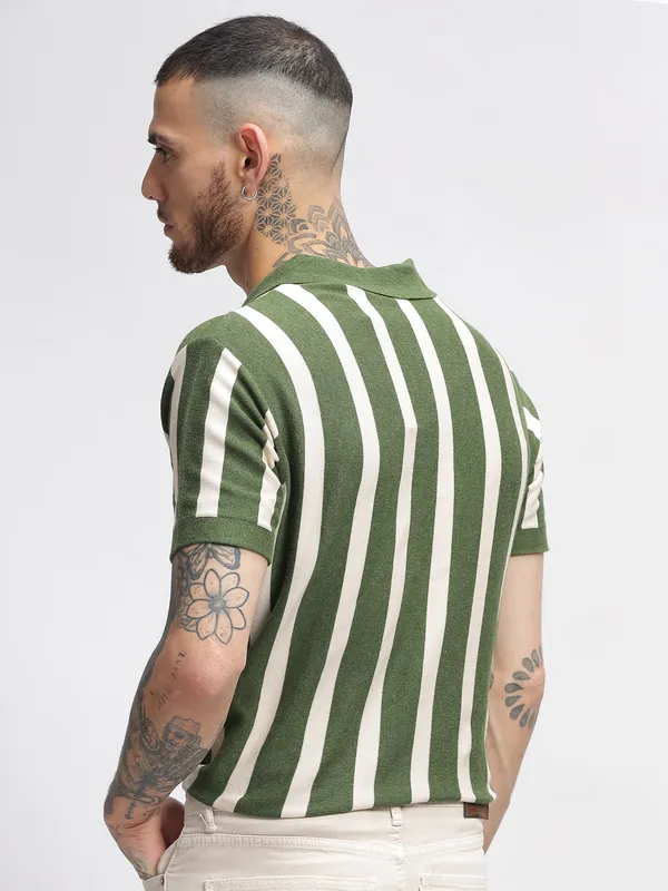 HAMPTONS green striped cotton polo t-shirt