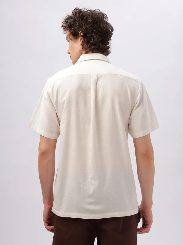HAMPTONS light cream notch lapel cotton linen casual shirt