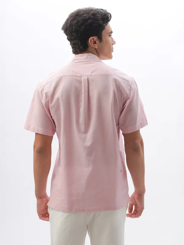 HAMPTONS pink cotton linen embroidered casual shirt