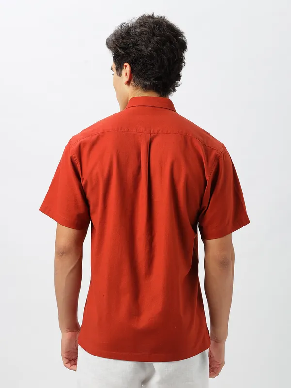 HAMPTONS rust red slim fti embroidered shirt