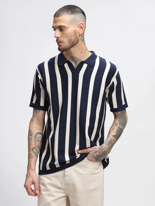 HAMPTONS striped navy cotton slim fit t-shirt