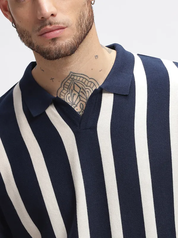 HAMPTONS striped navy cotton slim fit t-shirt
