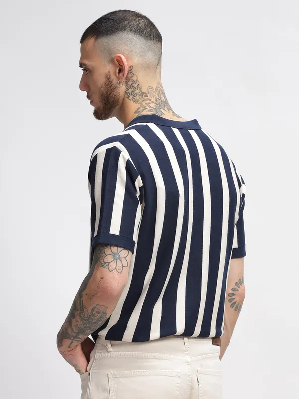 HAMPTONS striped navy cotton slim fit t-shirt