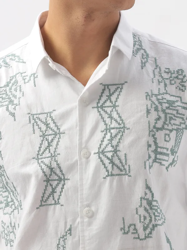 HAMPTONS white embroidered cotton linen shirt