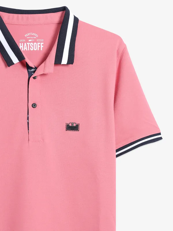 Hats Off cotton plain t shirt in coral pink
