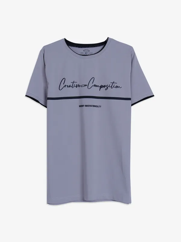 Hats Off grey cotton printed t shirt