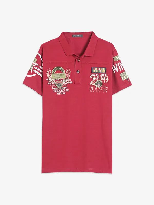 Hats Off maroon cotton t shirt