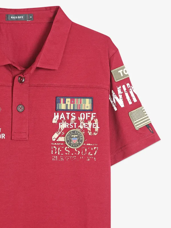 Hats Off maroon cotton t shirt