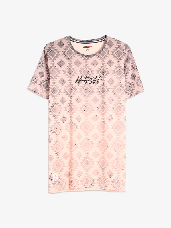 Hats Off peach cotton printed t shirt