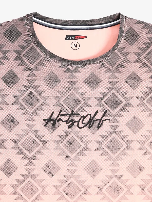 Hats Off peach cotton printed t shirt