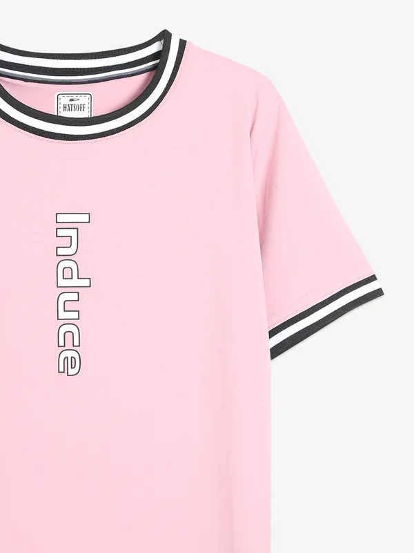 Hats Off pink cotton round neck t shirt