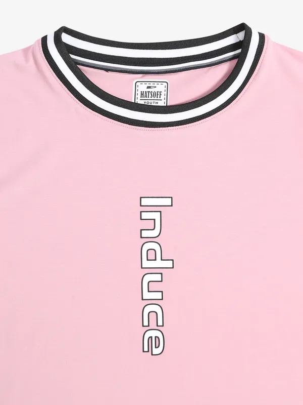 Hats Off pink cotton round neck t shirt